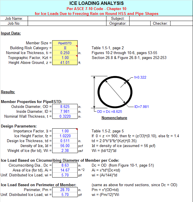 ASCE 710 CODE ICE LOAD ANALYSIS PROGRAM