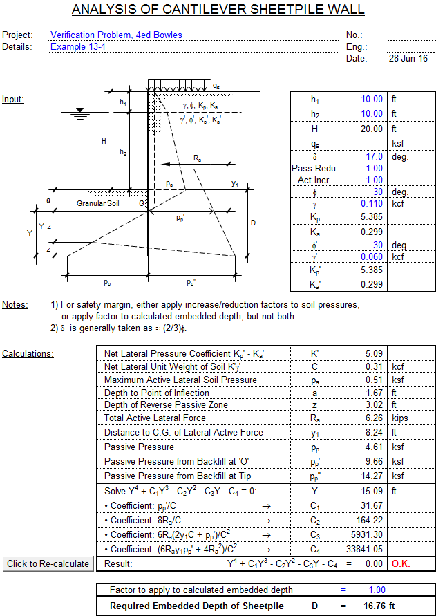 Analysis of Sheet Pile Wall - Cantilevered and Anchored