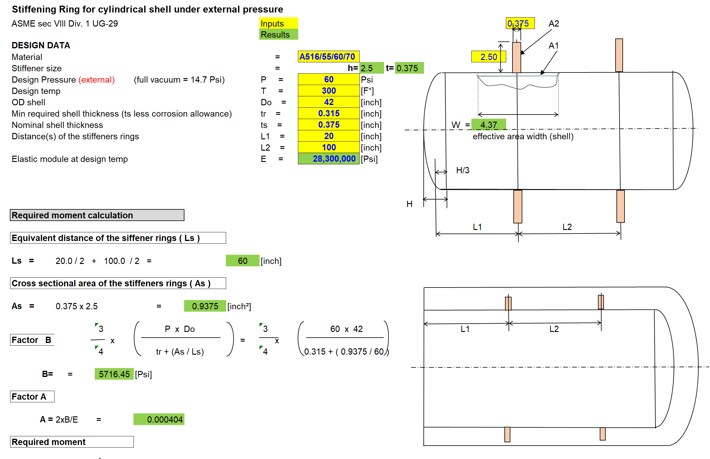 Stiffening ring for vessel under external pressure