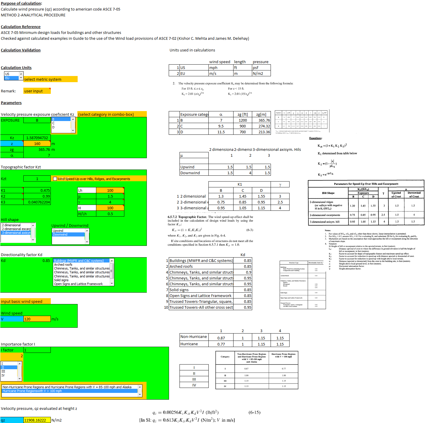 wind pressure ASCE 7-05 Asce 7 05 Wind Load Calculator Excel