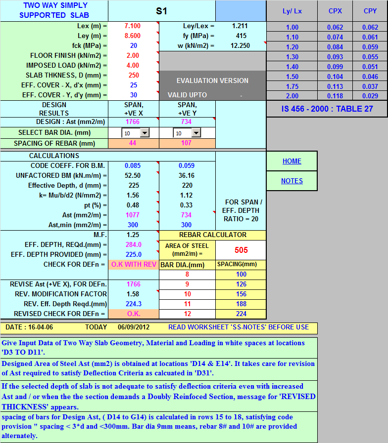 structural design excel sheets